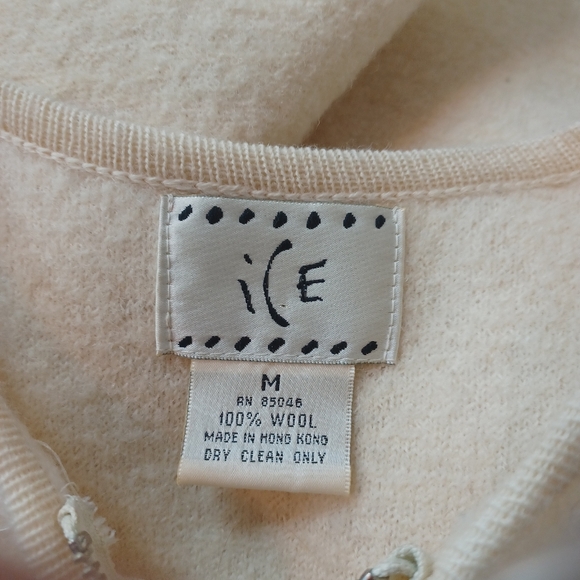 ICE Sweater Vest Ivory 100% Wool Sequin Full Zip Womens Medium - Picture 5 of 11